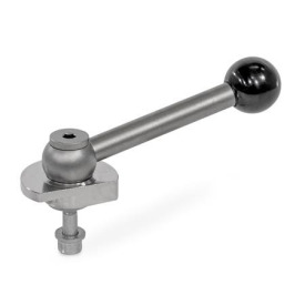 GN 918.7 Spannriegel, Edelstahl, Spannung nach unten, Schraube von der Rückseite Form: KVB - mit Kugelgriff, schräg (Kerbverzahnung)<br />Spannrichtung: L - durch Linksdrehung