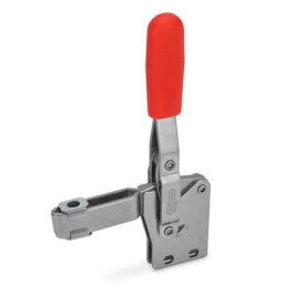 GN 810.1 Schnellspanner, Edelstahl, Spannhebel vertikal, mit senkrechtem Fuß Werkstoff: NI - Edelstahl<br />Form: B - offener Spannarm, mit 2 Flankenscheiben