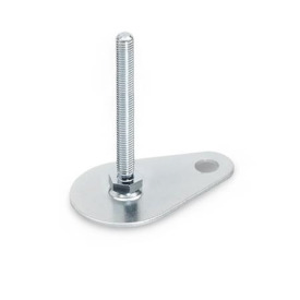 GN 42 Stellfüße, Stahl, mit Befestigungslasche, Tropfenform Form: A0 - ohne Gummiauflage<br />Spindelvariante: S - ohne Mutter, Außensechskant unten