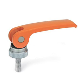 GN 927 Exzenterspanner mit Schraube, Hebel Zink-Druckguss Form: A - Kunststoff-Auflagescheibe mit Stellmutter<br />Farbe: O - orange, RAL 2004