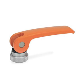 GN 927.4 Exzenterspanner, Hebel Zink-Druckguss, mit Edelstahl-Innengewinde Form: A - Kunststoff-Auflagescheibe mit Stellmutter<br />Farbe: O - orange, RAL 2004