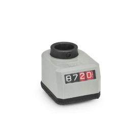 GN 954 Stellungsanzeiger, 4-stellig, digitale Anzeige, mechanisches Zählwerk, Hohlwelle Stahl Einbaulage: AR - schräg, unten<br />Farbe: GR - grau, RAL 7035