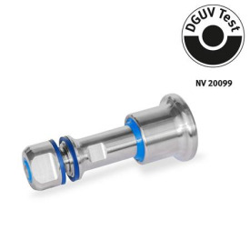 GN 8170 Rastbolzen, Edelstahl, DGUV-zertifiziert, Knopf- und Bolzenseite in Hygienic Design (Vollhygiene) Form: C - mit Rastsperre<br />Kennzeichen: VH - Knopf- und Bolzenseite in Hygienic Design (Vollhygiene)