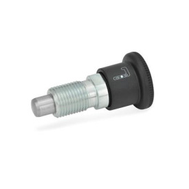 GN 816 Verriegelungsbolzen, Raststift vorstehend Form: A - mit Knopfbetätigung, Abdeckhülse schwarz, ohne Kontermutter