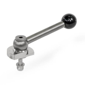 GN 918.6 Spannriegel, Edelstahl, Spannung nach oben, Schraube von der Rückseite Form: KVB - mit Kugelgriff, schräg (Kerbverzahnung)<br />Spannrichtung: R - durch Rechtsdrehung (gezeichnete Ausführung)