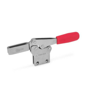 GN 820.1 Schnellspanner, Edelstahl, Spannhebel horizontal, mit senkrechtem Fuß Werkstoff: NI - Edelstahl<br />Form: N - offener Spannarm, mit 2 Flankenscheiben