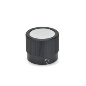 GN 726.1 Drehknöpfe, Aluminium, schwarz eloxiert Form: A - mit Markierungspfeil<br />Kennziffer: 2 - mit Spannzange