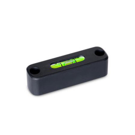GN 2283 Längslibellen, Gehäuse Aluminium, zum Anschrauben Werkstoff / Oberfläche: ALS - eloxiert, schwarz<br />Empfindlichkeit: 50 - Winkelminuten, pro 2 mm Blasenweg<br />Form: AV - ausgerichtet, Montage von der Vorderseite (nicht justierbar)