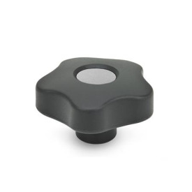 GN 5337.7 Sterngriffe mit farbigen Abdeckkappen, Kunststoff, Buchse Edelstahl Form: E - mit Abdeckkappe (Gewinde-Sackloch)<br />Farbe der Abdeckkappe: DGR - grau, RAL 7035, matt