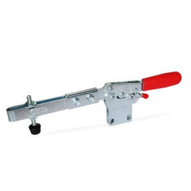 GN 820.4 Schnellspanner, Stahl, Spannhebel horizontal, mit Verriegelung, mit senkrechtem Fuß, mit verlängertem Spannarm Form: VLC - Spannarm verlängert mit Langloch, 2 Flankenscheiben und Andrückschraube GN 708.1