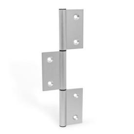 GN 2295 Scharniere, für Aluminiumprofile / Flächenelemente, dreiteilig, vertikal verlängerte Außenflügel Form: I - Scharnierflügel innenliegend<br />Kennzeichen: C - mit Senkbohrungen<br />l<sub>2</sub>: 245
