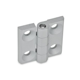 GN 237 Scharniere, Zink-Druckguss / Aluminium Werkstoff: ZD - Zink-Druckguss<br />Form: A - 2x2 Bohrungen für Senkschrauben<br />Oberfläche: SR - silber, RAL 9006, strukturmatt