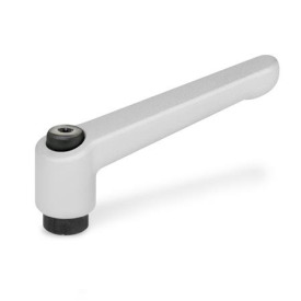 GN 300 Verstellbare Klemmhebel, Zink-Druckguss, Buchse Stahl brüniert Farbe: SR - silber, RAL 9006, strukturmatt