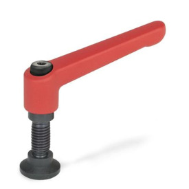GN 306 Verstellbare Klemmhebel, Schraube mit Sonderzapfen Farbe: RS - rot, RAL 3000, strukturmatt<br />Form: KD - Kugelzapfen mit Druckstück