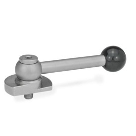 GN 918.6 Spannriegel, Edelstahl, Spannung nach oben, mit Gewindezapfen Form: GV - mit Kugelgriff, gerade (Kerbverzahnung)<br />Spannrichtung: R - durch Rechtsdrehung (gezeichnete Ausführung)