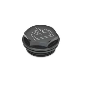 GN 741 Verschlussschrauben mit und ohne Symbol, Aluminium, bis 100 °C Form: ESS - mit DIN-Einfüllsymbol, schwarz eloxiert<br />Entlüftungsbohrung: 1 - ohne Entlüftungsbohrung