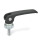 GN 927 Exzenterspanner mit Schraube, Hebel Zink-Druckguss Form: A - Kunststoff-Auflagescheibe mit Stellmutter
Farbe: B - schwarz, RAL 9005