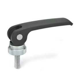 GN 927 Exzenterspanner mit Schraube, Hebel Zink-Druckguss Form: A - Kunststoff-Auflagescheibe mit Stellmutter<br />Farbe: B - schwarz, RAL 9005