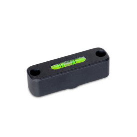 GN 2283 Längslibellen, Gehäuse Aluminium, zum Anschrauben Werkstoff / Oberfläche: ALS - eloxiert, schwarz<br />Empfindlichkeit: 50 - Winkelminuten, pro 2 mm Blasenweg<br />Form: JV - justierbar, Montage von der Vorderseite