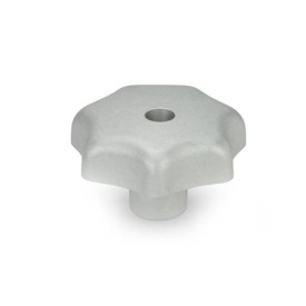 DIN 6336 Sterngriffe, Aluminium Form: D - mit Gewinde-Durchloch<br />Oberfläche: MT - matte Oberfläche (Gleitschliff)