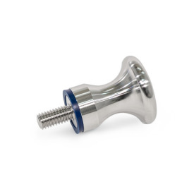 GN 75.6 Pilzknöpfe, Edelstahl, Hygienic Design Form: E - mit Gewindezapfen<br />Oberfläche: PL - poliert (Ra < 0,8 µm)<br />Werkstoff (Dichtring): H - HNBR