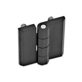 GN 237 Scharniere, Zink-Druckguss / Aluminium Werkstoff: ZD - Zink-Druckguss<br />Form: C - 2x2 Gewindestifte<br />Oberfläche: SW - schwarz, RAL 9005, strukturmatt
