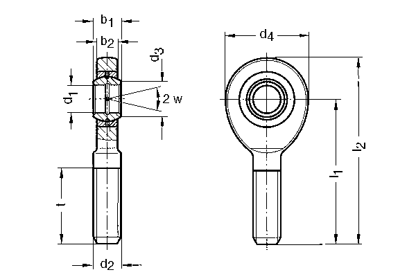 DIN 648-E Schmale Edelstahl-Gelenkköpfe mit Aussengewinde, wartungsfrei Skizze