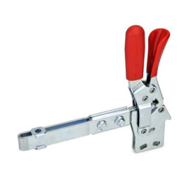 GN 810.4 Schnellspanner, Stahl, Spannhebel vertikal, mit Verriegelung, mit senkrechtem Fuß, mit verlängertem Spannarm Form: VL - Spannarm verlängert mit Langloch und 2 Flankenscheiben