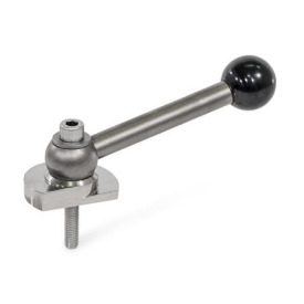 GN 918.6 Spannriegel, Edelstahl, Spannung nach oben, Schraube von der Bedienseite Form: KVS - mit Kugelgriff, schräg (Kerbverzahnung)<br />Spannrichtung: R - durch Rechtsdrehung (gezeichnete Ausführung)