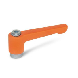 GN 302.2 Flache verstellbare Klemmhebel, Zink-Druckguss, Buchse Stahl verzinkt Farbe: OS - orange, RAL 2004, strukturmatt