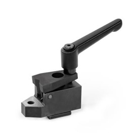 GN 9190.2 Niederzugspanner, Stahl, mit Spanngewinde und Auflage Form: P - mit Prismen-Spannbacke<br />Kennzeichen: K - Spannhub mit verstellbarem Klemmhebel