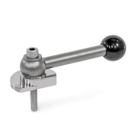 GN 918.6 Spannriegel, Edelstahl, Spannung nach oben, Schraube von der Bedienseite Form: GVS - mit Kugelgriff, gerade (Kerbverzahnung)<br />Spannrichtung: L - durch Linksdrehung