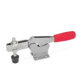 GN 820 Schnellspanner, Edelstahl, Spannhebel horizontal, mit waagrechtem Fuß Werkstoff: NI - Edelstahl<br />Form: MC - offener Spannarm, mit 2 Flankenscheiben und Andrückschraube GN 708.1