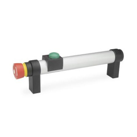 GN 331 Rohrgriffe, Aluminium, mit elektrischer Schaltfunktion Oberfläche: EL - eloxiert, naturfarben<br />Form: T1 - mit 1 Taster<br />Kennziffer: 2 - mit Not-Aus-Schalter