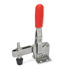 GN 810 Schnellspanner, Edelstahl, Spannhebel vertikal, mit waagrechtem Fuß Werkstoff: NI - Edelstahl<br />Form: C - offener Spannarm, mit 2 Flankenscheiben und Andrückschraube GN 708.1