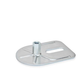 GN 42 Stellfüße, Stahl, mit Befestigungslasche, Rechteckform Form (Fußteller): E0 - ohne Gummiauflage, mit einem Langloch<br />Spindelvariante: X - Außensechskant mit Innengewinde