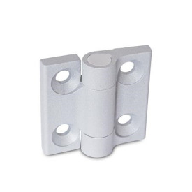 GN 437.3 Scharniere, Zink-Druckguss, mit Federrückstellung Form: R2 - Federrückstellung, öffnend, mittlere Federkraft<br />Farbe: SR - silber, RAL 9006, strukturmatt