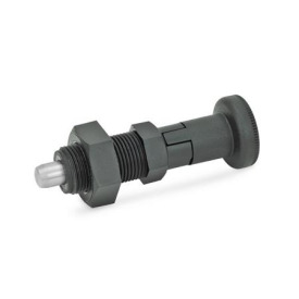 GN 617.2 Rastbolzen, Führung Kunststoff, Raststift Edelstahl Werkstoff: NI - Edelstahl<br />Form: CK - mit Rastsperre, mit Kontermutter