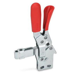 GN 810.4 Schnellspanner, Stahl, Spannhebel vertikal, mit Verriegelung, mit senkrechtem Fuß Form: BL - offener Spannarm, mit 2 Flankenscheiben