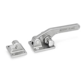 GN 852 Edelstahl-Verschlussspanner, schwere Ausführung Werkstoff: NI - Edelstahl<br />Form: T - mit Befestigungsbohrungen, ohne Zugbügel, mit Gegenhalter