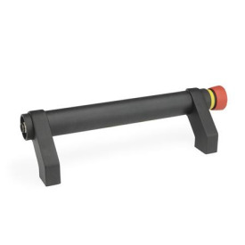 GN 332 Rohrgriffe, Aluminium, mit elektrischer Schaltfunktion Oberfläche: SW - schwarz, RAL 9005, strukturmatt<br />Form: T0 - ohne Taster<br />Kennziffer: 2 - mit Not-Aus-Schalter<br />Türanschlag: R - rechts