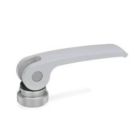 GN 927.4 Exzenterspanner, Hebel Zink-Druckguss, mit Edelstahl-Innengewinde Form: A - Kunststoff-Auflagescheibe mit Stellmutter<br />Farbe: S - silber, RAL 9006