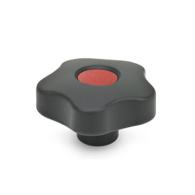 GN 5337.2 Sterngriffe mit farbigen Abdeckkappen, Kunststoff, Buchse Messing Form: E - mit Abdeckkappe (Gewinde-Sackloch)<br />Farbe der Abdeckkappe: DRT - rot, RAL 3000, matt
