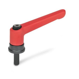 GN 300.4 Verstellbare Klemmhebel mit Spannkraft-Verstärkung, Schraube Stahl Farbe: RS - rot, RAL 3000, strukturmatt