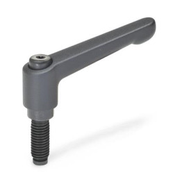 GN 306 Verstellbare Klemmhebel, Schraube mit Sonderzapfen Farbe: SW - schwarz, RAL 9005, strukturmatt<br />Form: DZ - Druckzapfen gehärtet