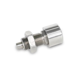 GN 514 Edelstahl-Verriegelungsbolzen, mit Herzkurven-Mechanik Form: AKN - mit Kontermutter, mit Edelstahl-Knopf