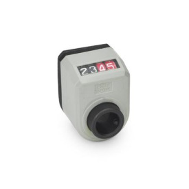 GN 954 Stellungsanzeiger, 4-stellig, digitale Anzeige, mechanisches Zählwerk, Hohlwelle Stahl Einbaulage: AN - schräg, oben<br />Farbe: GR - grau, RAL 7035