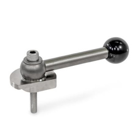 GN 918.7 Spannriegel, Edelstahl, Spannung nach unten, Schraube von der Bedienseite Form: GVS - mit Kugelgriff, gerade (Kerbverzahnung)<br />Spannrichtung: L - durch Linksdrehung