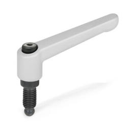 GN 306 Verstellbare Klemmhebel, Schraube mit Sonderzapfen Farbe: SR - silber, RAL 9006, strukturmatt<br />Form: ZK - Kugelzapfen