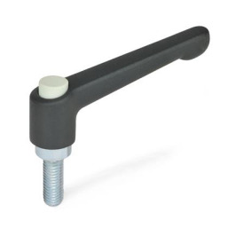 GN 303.2 Verstellbare Klemmhebel, mit Ausrastknopf, Zink-Druckguss, Schraube Stahl verzinkt Farbe: G - grau, RAL 7035